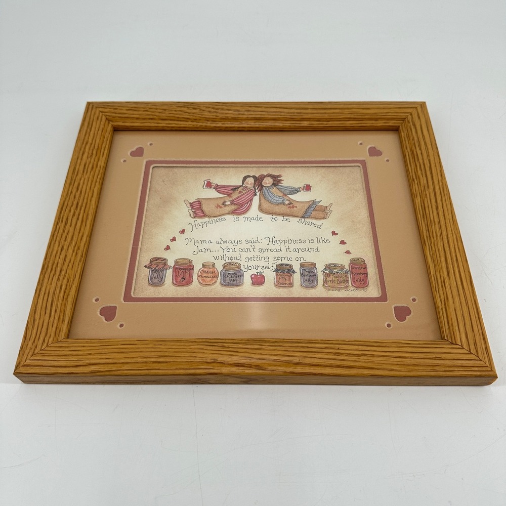 Anna Scott Framed Art Happiness is Like Jam Vintage Oak Wood Frame Wall Decor - Picture 2 of 8